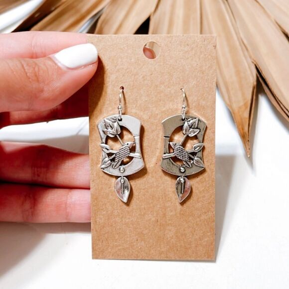 Silver boho bird earrings #987 - Picture 2 of 4